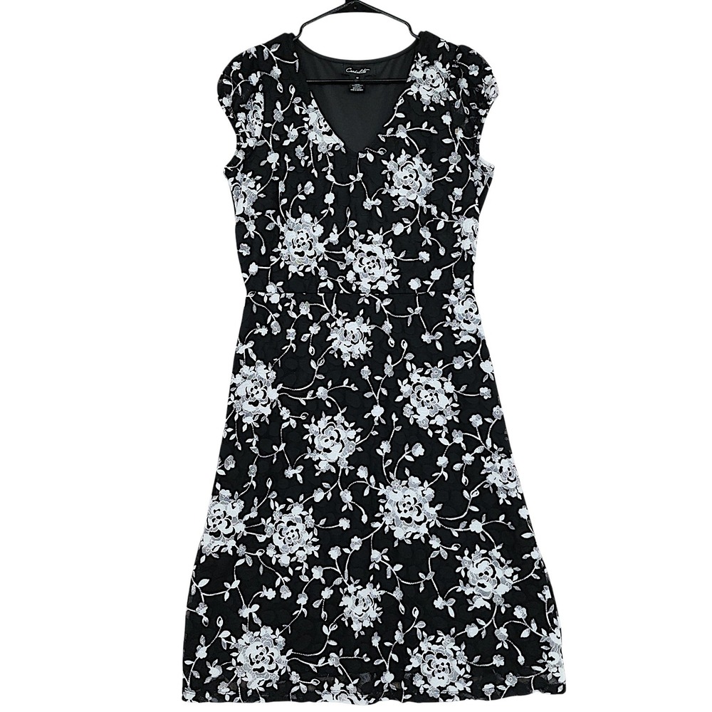 Candalite Darkfairy Dress M Black White Floral Lace V-Neck Whimsigoth Romantic